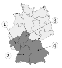 Baden-Württemberg auf einer Landkarte Deutschlands.