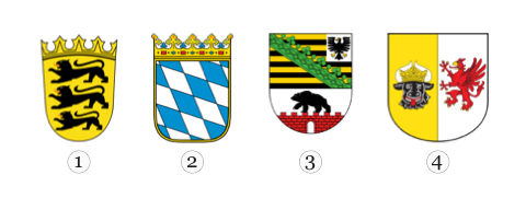 Wappen von Bayern: Ein Löwe auf einem goldenen Schild mit einem blauen Schrägbalken.