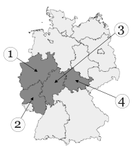 Welches Bundesland ist Hessen? - Hessen auf einer Landkarte Deutschlands.