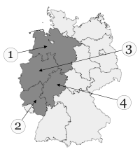 Welches Bundesland ist Nordrhein-Westfalen? - Nordrhein-Westfalen auf einer Landkarte Deutschlands.
